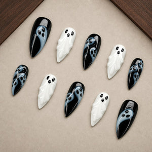 Phantom Noir 3D Ghost Halloween Press-On Nails - Aninail