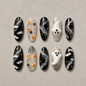 Phantom Smoke Marble Halloween Press-On Nails - Aninail