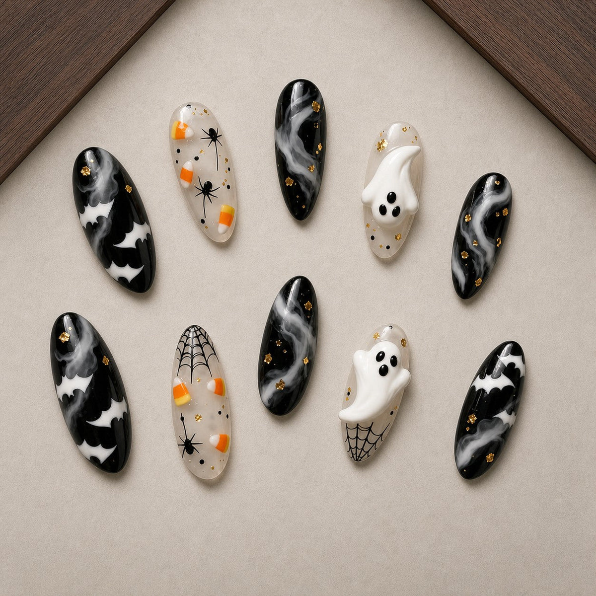 Phantom Smoke Marble Halloween Press-On Nails - Aninail