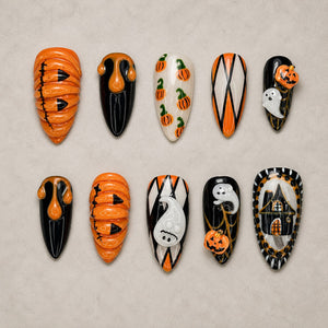 Pumpkin Parlor 3D Halloween Press-On Nails â€“ Almond - Aninail