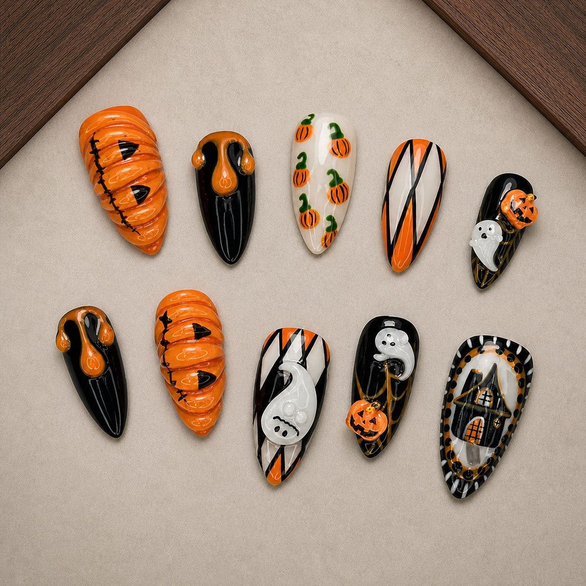 Pumpkin Parlor 3D Halloween Press-On Nails â€“ Almond - Aninail