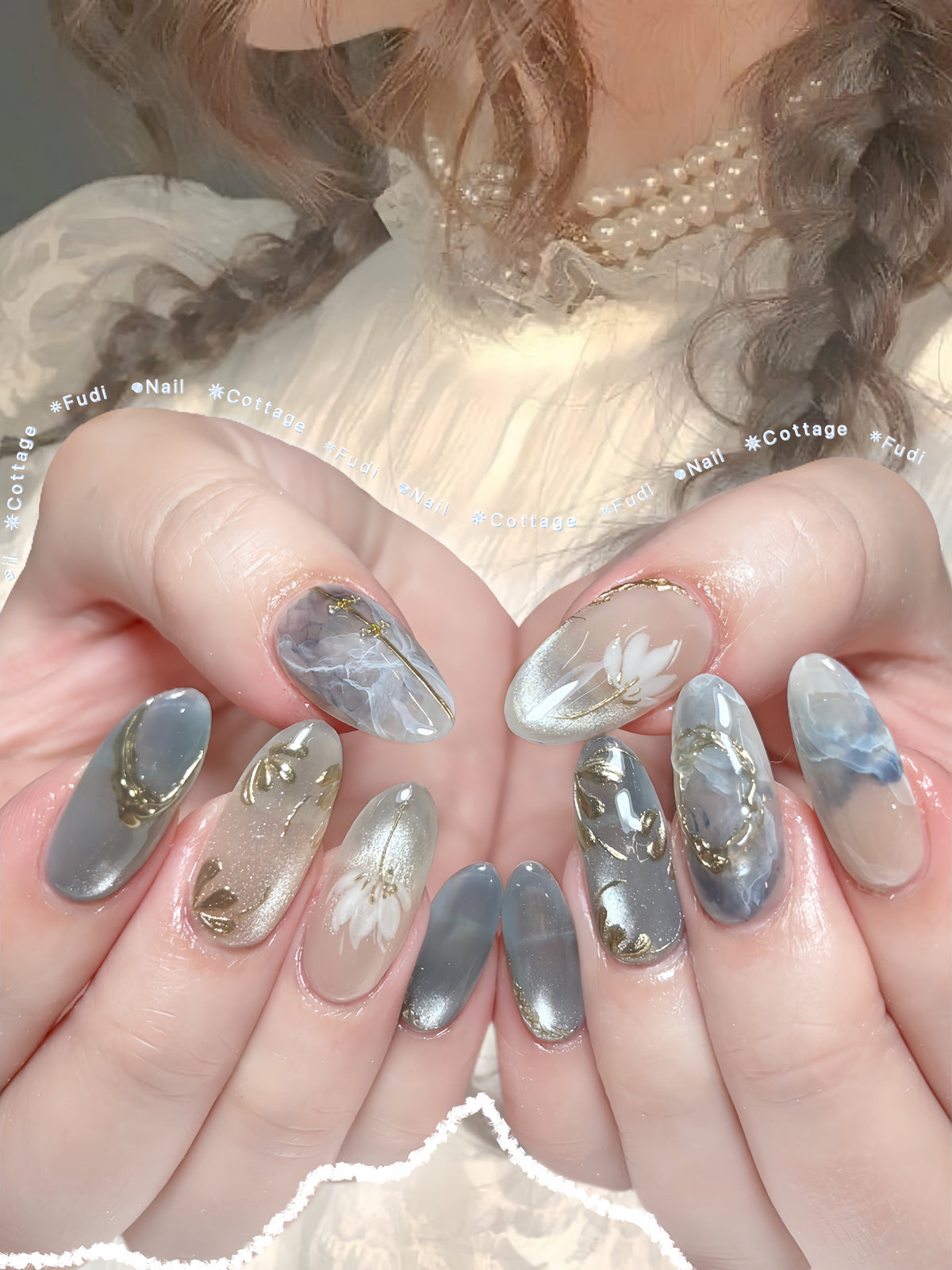 Moonflower Press-on Nails – Exclusively handcrafted by artist Fudinails | OA01LD