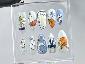 Snoopy Inspired Press On Nails | Artistic Snoopy and Moon Nail Art | Cartoon-Themed Fake Nails | Fun Cartoon Nail Polish | Cute Nails|OB676Y