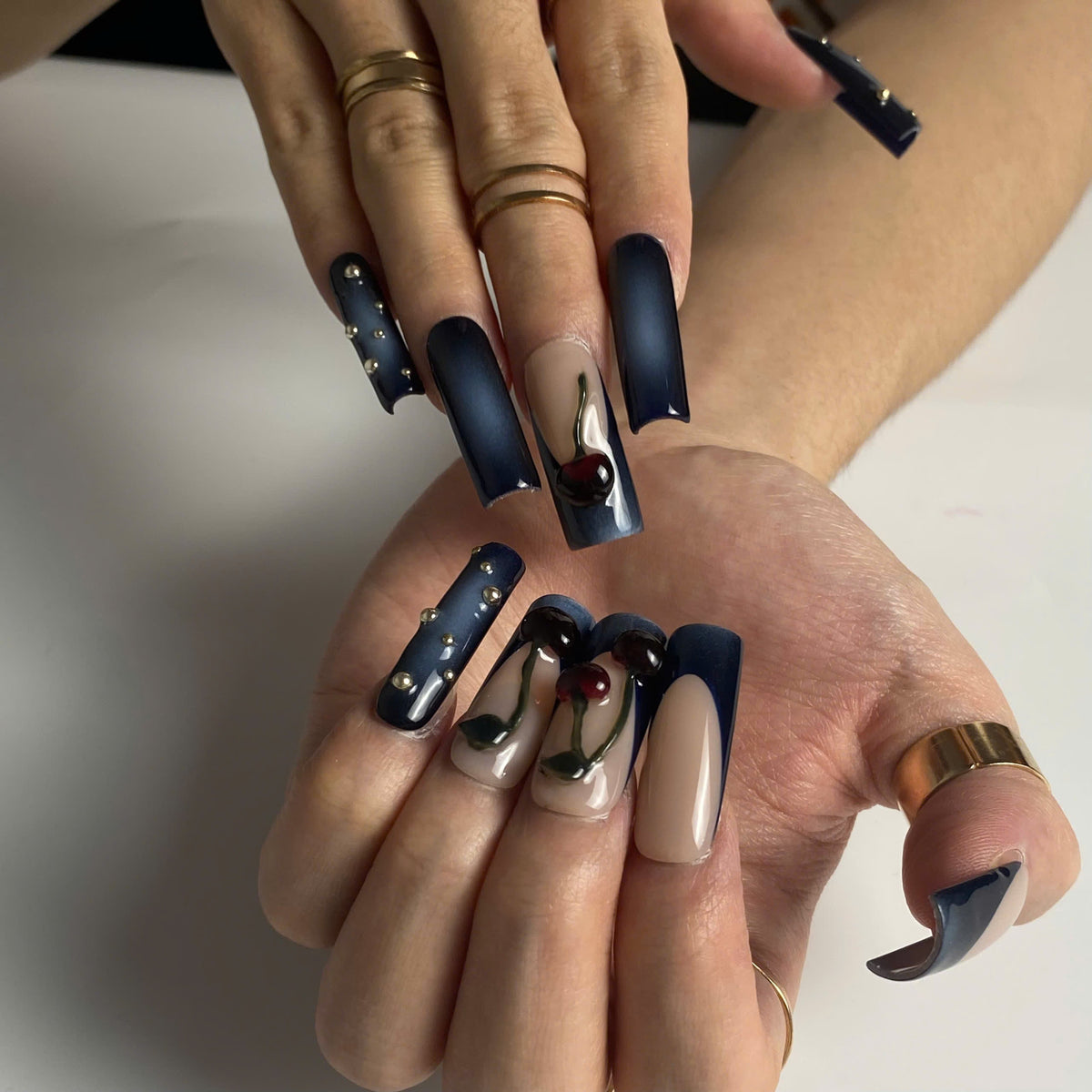 Midnight Cherry 3D Press-On Nails - Aninail