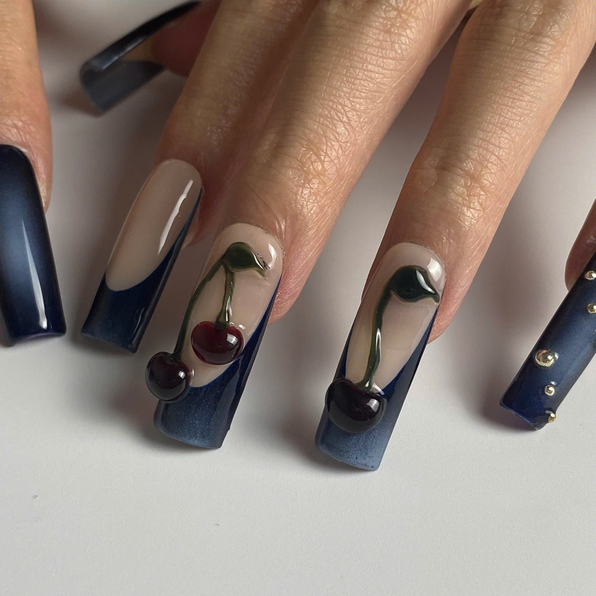 Midnight Cherry 3D Press-On Nails - Aninail