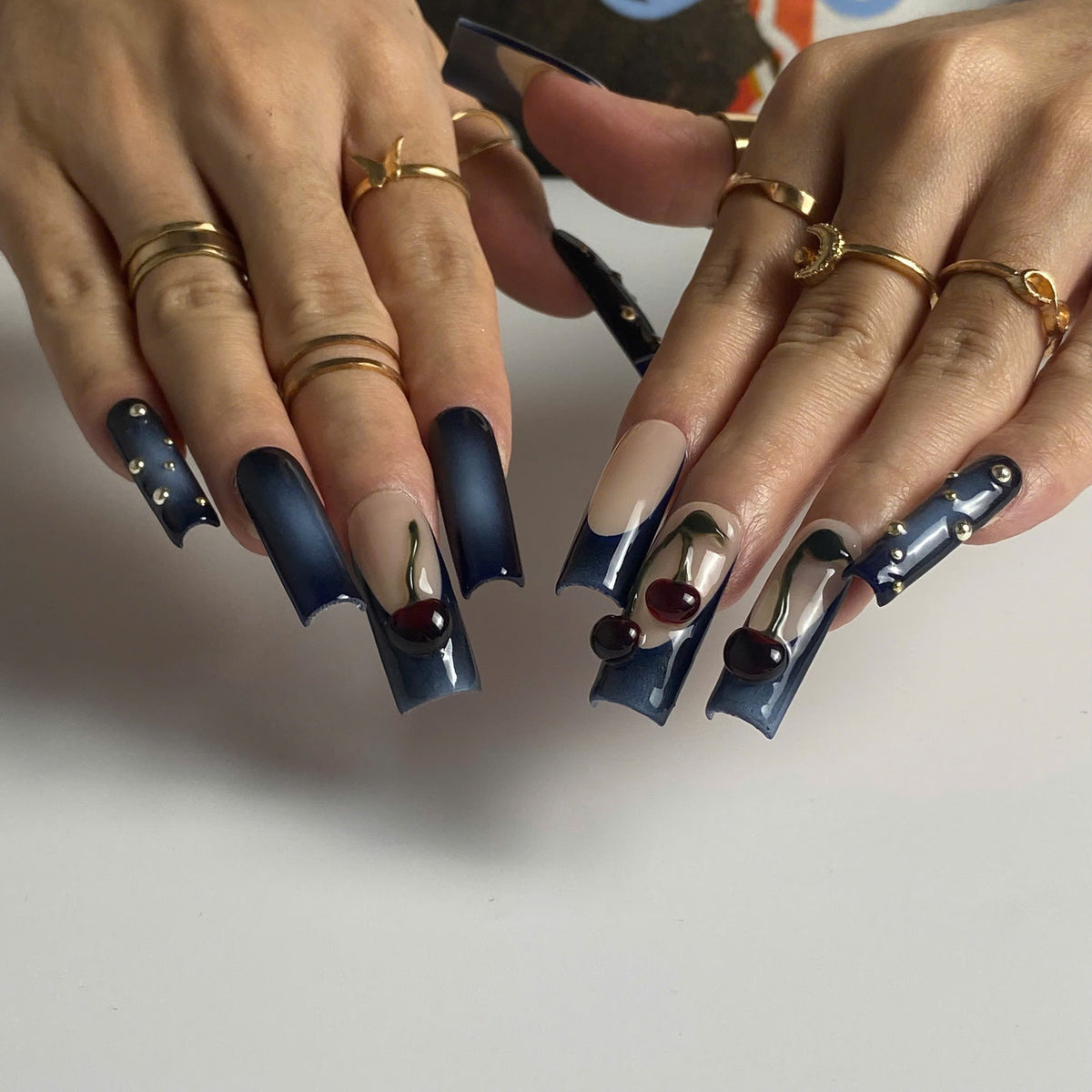 Midnight Cherry 3D Press-On Nails - Aninail
